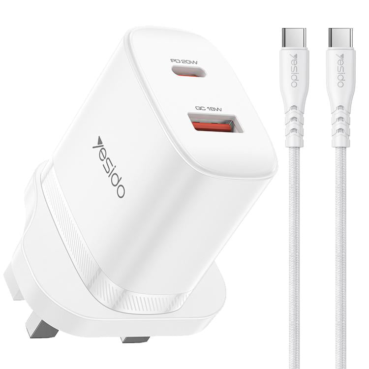 Yesido YC152 PD20W USB-C / Typ-C und QC18W USB-A Dualanschluss Ladegerät Set mit Typ-C-zu-Typ-C-Kabel, YC152