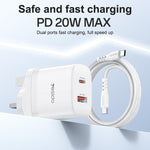 Yesido YC152 PD20W USB-C / Typ-C und QC18W USB-A Dualanschluss Ladegerät Set mit Typ-C-zu-Typ-C-Kabel, YC152