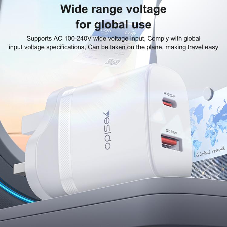 Yesido YC152 PD20W USB-C / Typ-C und QC18W USB-A Dualanschluss Ladegerät Set mit Typ-C-zu-Typ-C-Kabel, YC152