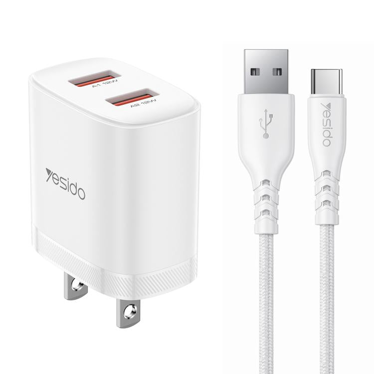 Yesido YC17U 12W 2,4A USB Dualanschluss Ladegerät Set mit 1m USB-zu-Typ-C-Datenkabel, YC17U