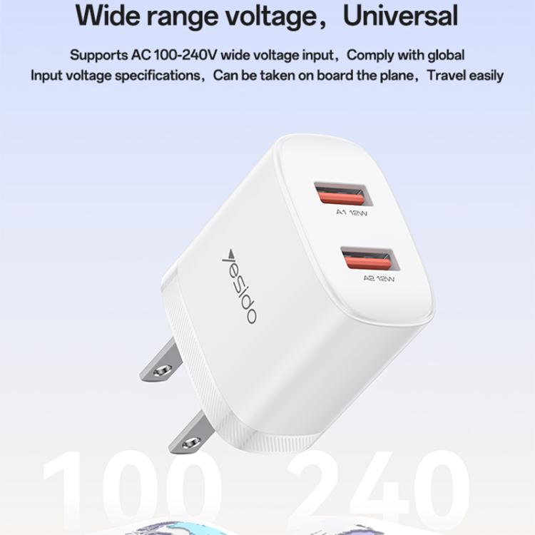 Yesido YC17U 12W 2,4A USB Dualanschluss Ladegerät Set mit 1m USB-zu-Typ-C-Datenkabel, YC17U