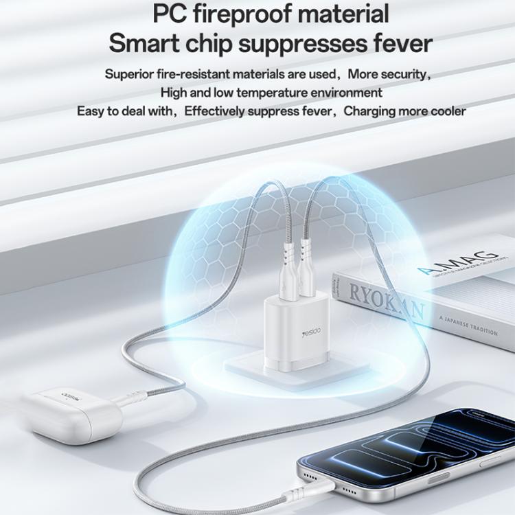 Yesido YC17U 12W 2,4A USB Dualanschluss Ladegerät Set mit 1m USB-zu-Typ-C-Datenkabel, YC17U