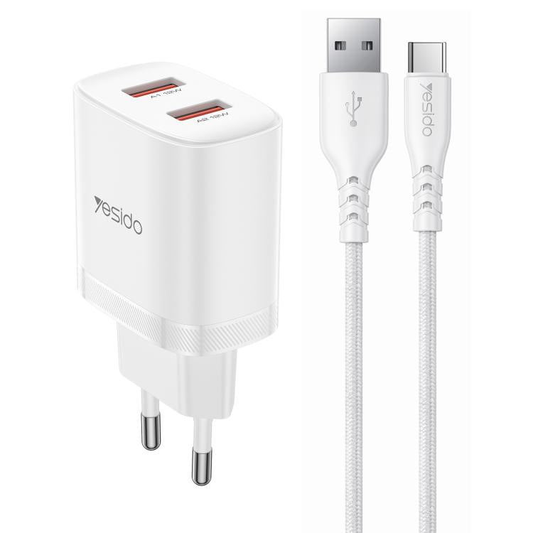 Yesido YC104 12W 2,4A USB Dualanschluss Ladegerät Set mit 1m USB-zu-Typ-C-Datenkabel, YC104