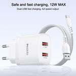 Yesido YC104 12W 2.4A USB Dual Ports Charger Set with 1m USB to Type-C Data Cable, YC104