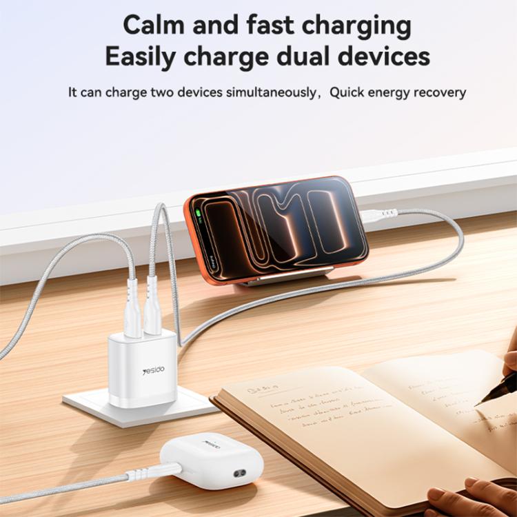 Yesido YC104 12W 2.4A USB Dual Ports Charger Set with 1m USB to Type-C Data Cable, YC104