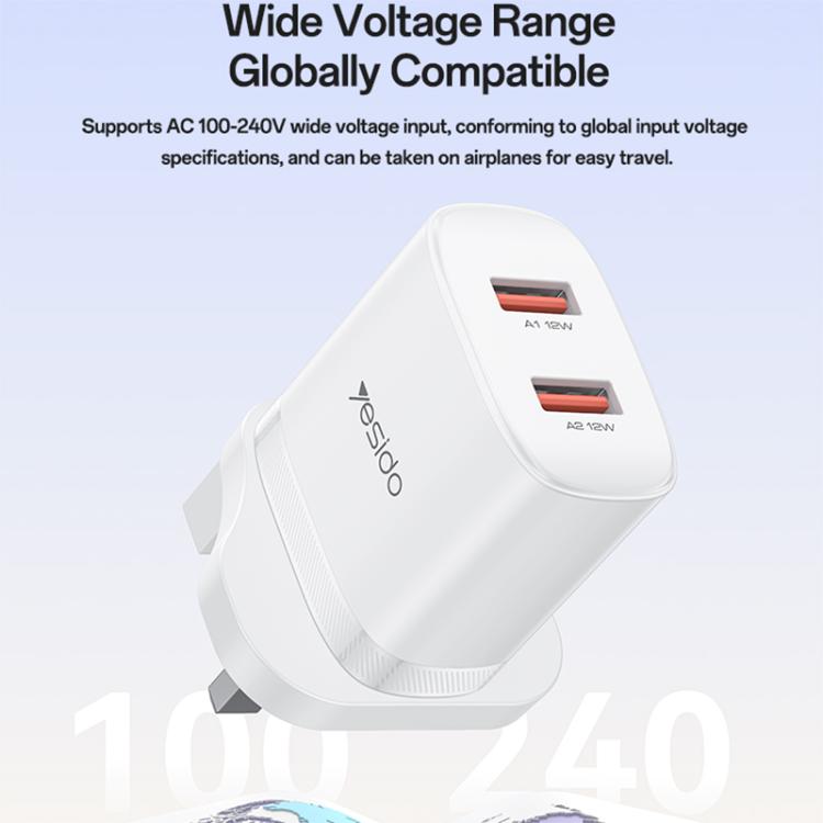 Yesido YC150 12W 2,4A USB Dualanschluss Ladegerät Set mit 1m USB-zu-Typ-C-Datenkabel, YC150