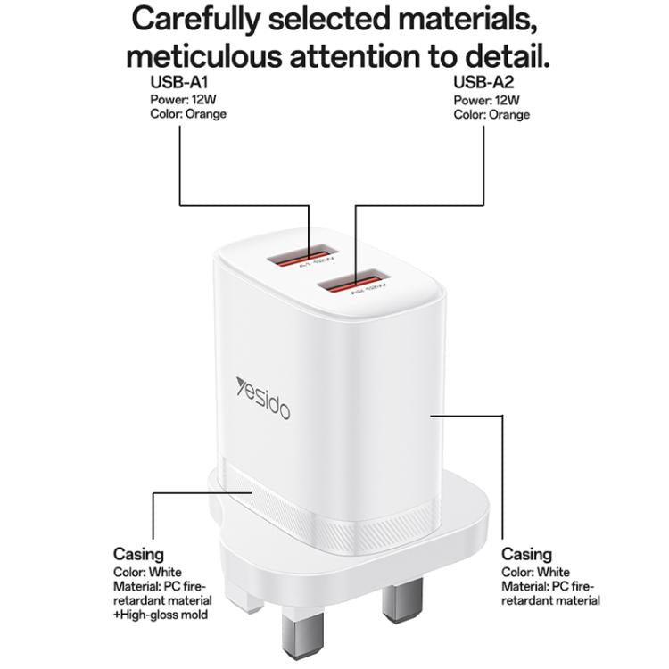 Yesido YC150 12W 2,4A USB Dualanschluss Ladegerät Set mit 1m USB-zu-Typ-C-Datenkabel, YC150