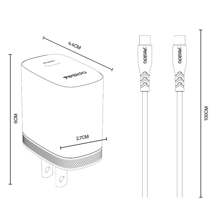 Yesido YC18U PD20W Typ-C Ladegerät Set mit 1m Typ-C-zu-Typ-C-Datenkabel, YC18U
