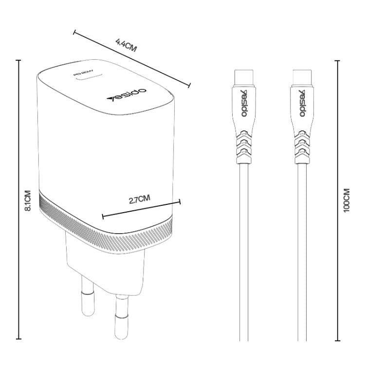 Yesido YC105 PD20W Typ-C Ladegerät Set mit 1m Typ-C-zu-Typ-C-Datenkabel, YC105