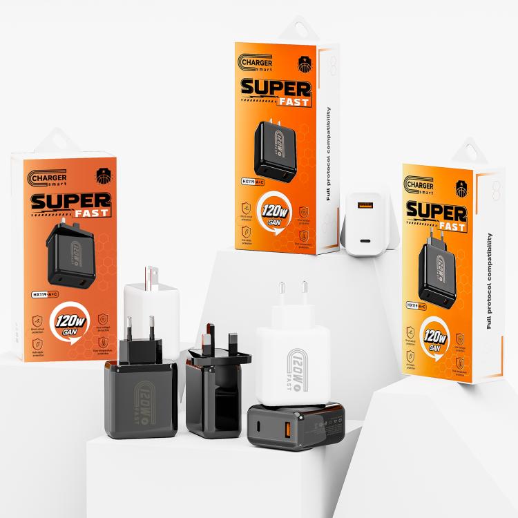 HX119 120W USB- und Typ-C-Dualschnittstellen-Schnellladegerät, EU-Stecker, UK-Stecker, US-Stecker