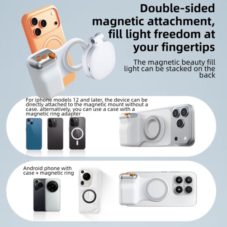 Magnetic Smartphone Shooting Holder Hand Grip Handle Snap On Phone Stand, Single Grip, With Fill Light