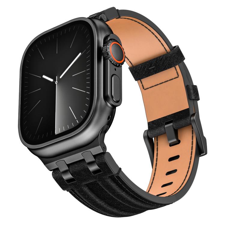 Uhrenarmband aus veganem Leder mit Jeansnaht, für Apple Watch 46mm / 49mm / 45mm / 44mm