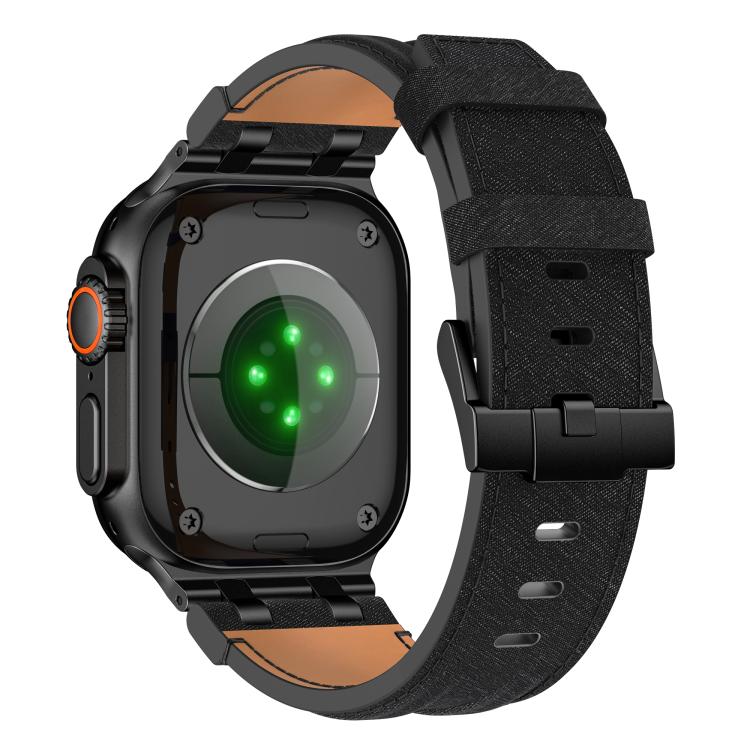 Uhrenarmband aus veganem Leder mit Jeansnaht, für Apple Watch 46mm / 49mm / 45mm / 44mm