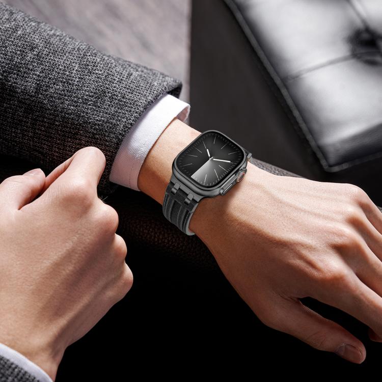 Uhrenarmband aus veganem Leder mit Jeansnaht, für Apple Watch 46mm / 49mm / 45mm / 44mm