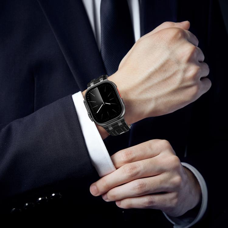 Uhrenarmband aus veganem Leder mit Jeansnaht, für Apple Watch 46mm / 49mm / 45mm / 44mm