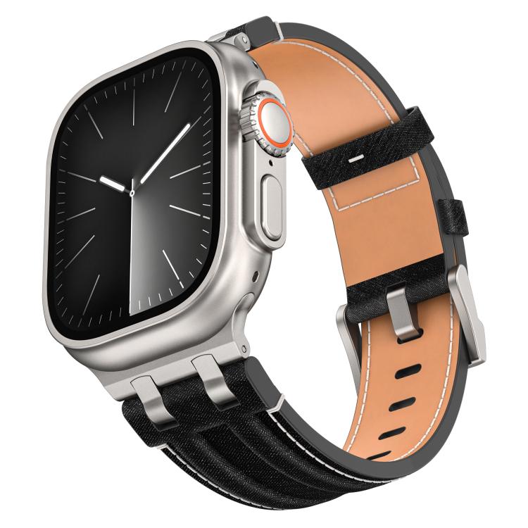 Uhrenarmband aus veganem Leder mit Jeansnaht, für Apple Watch 46mm / 49mm / 45mm / 44mm