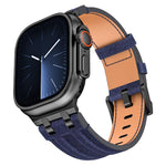 Uhrenarmband aus veganem Leder mit Jeansnaht, für Apple Watch 46mm / 49mm / 45mm / 44mm