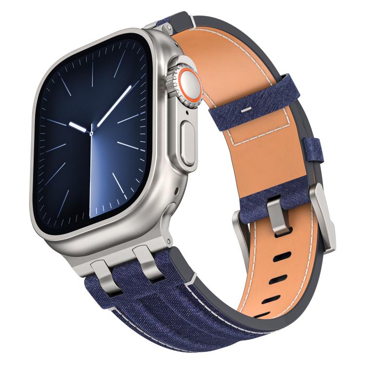 Uhrenarmband aus veganem Leder mit Jeansnaht, für Apple Watch 46mm / 49mm / 45mm / 44mm