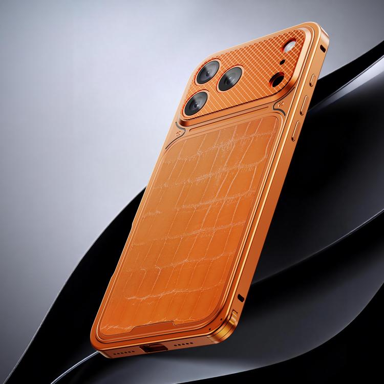 Luxuriöse Lederstruktur Magnetische Metall-Handyhülle mit Federclip, Für iPhone 17 Pro Max, Für iPhone 17 Pro