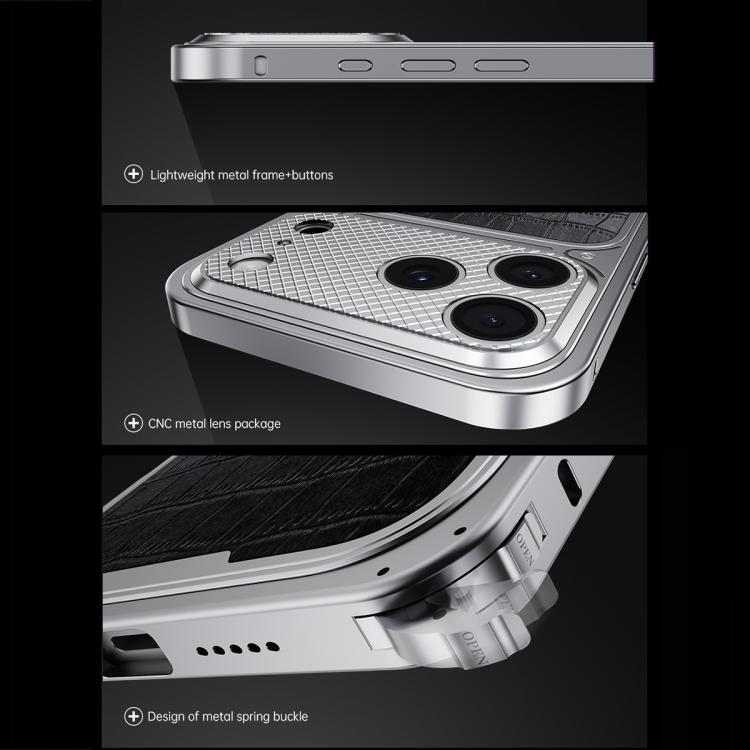 Luxury Leather-Texture Magnetic Metal Phone Case with Spring Buckle, For iPhone 17 Pro Max, For iPhone 17 Pro
