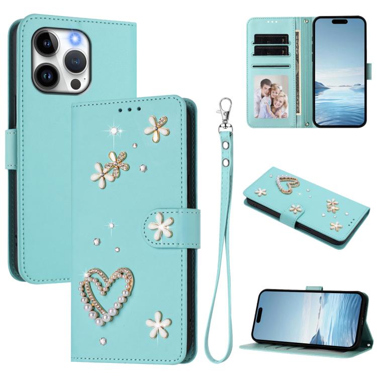 ZS01 Doppellagige Herzblumen Vegane Leder Handyhülle mit Handgelenkschlaufe, Für iPhone 13 Pro, Für iPhone 12 / 12 Pro, Für iPhone 12 Pro Max, Für iPhone 11 Pro Max, Für iPhone 11, Für iPhone 11 Pro
