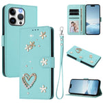 ZS01 Doppellagige Herzblumen Vegane Leder Handyhülle mit Handgelenkschlaufe, Für iPhone 13 Pro, Für iPhone 12 / 12 Pro, Für iPhone 12 Pro Max, Für iPhone 11 Pro Max, Für iPhone 11, Für iPhone 11 Pro