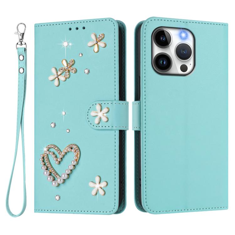 ZS01 Doppellagige Herzblumen Vegane Leder Handyhülle mit Handgelenkschlaufe, Für iPhone 13 Pro, Für iPhone 12 / 12 Pro, Für iPhone 12 Pro Max, Für iPhone 11 Pro Max, Für iPhone 11, Für iPhone 11 Pro