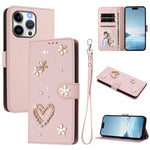 ZS01 Doppellagige Herzblumen Vegane Leder Handyhülle mit Handgelenkschlaufe, Für iPhone 13 Pro, Für iPhone 12 / 12 Pro, Für iPhone 12 Pro Max, Für iPhone 11 Pro Max, Für iPhone 11, Für iPhone 11 Pro