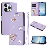 ZS01 Doppellagige Herzblumen Vegane Leder Handyhülle mit Handgelenkschlaufe, Für iPhone 13 Pro, Für iPhone 12 / 12 Pro, Für iPhone 12 Pro Max, Für iPhone 11 Pro Max, Für iPhone 11, Für iPhone 11 Pro