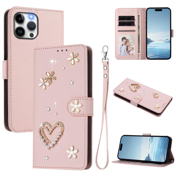 ZS01 Doppellagige Herzblumen Vegane Leder Handyhülle mit Handgelenkschlaufe, Für iPhone 13 Pro, Für iPhone 12 / 12 Pro, Für iPhone 12 Pro Max, Für iPhone 11 Pro Max, Für iPhone 11, Für iPhone 11 Pro