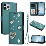 ZS01 Doppellagige Herzblumen Vegane Leder Handyhülle mit Handgelenkschlaufe, Für iPhone 13 Pro, Für iPhone 12 / 12 Pro, Für iPhone 12 Pro Max, Für iPhone 11 Pro Max, Für iPhone 11, Für iPhone 11 Pro