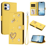 ZS01 Doppellagige Herzblumen Vegane Leder Handyhülle mit Handgelenkschlaufe, Für iPhone 13 Pro, Für iPhone 12 / 12 Pro, Für iPhone 12 Pro Max, Für iPhone 11 Pro Max, Für iPhone 11, Für iPhone 11 Pro