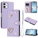 ZS01 Doppellagige Herzblumen Vegane Leder Handyhülle mit Handgelenkschlaufe, Für iPhone 13 Pro, Für iPhone 12 / 12 Pro, Für iPhone 12 Pro Max, Für iPhone 11 Pro Max, Für iPhone 11, Für iPhone 11 Pro