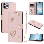 ZS01 Doppellagige Herzblumen Vegane Leder Handyhülle mit Handgelenkschlaufe, Für iPhone 13 Pro, Für iPhone 12 / 12 Pro, Für iPhone 12 Pro Max, Für iPhone 11 Pro Max, Für iPhone 11, Für iPhone 11 Pro