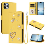 ZS01 Doppellagige Herzblumen Vegane Leder Handyhülle mit Handgelenkschlaufe, Für iPhone 13 Pro, Für iPhone 12 / 12 Pro, Für iPhone 12 Pro Max, Für iPhone 11 Pro Max, Für iPhone 11, Für iPhone 11 Pro