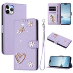 ZS01 Doppellagige Herzblumen Vegane Leder Handyhülle mit Handgelenkschlaufe, Für iPhone 13 Pro, Für iPhone 12 / 12 Pro, Für iPhone 12 Pro Max, Für iPhone 11 Pro Max, Für iPhone 11, Für iPhone 11 Pro