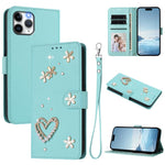 ZS01 Doppellagige Herzblumen Vegane Leder Handyhülle mit Handgelenkschlaufe, Für iPhone 13 Pro, Für iPhone 12 / 12 Pro, Für iPhone 12 Pro Max, Für iPhone 11 Pro Max, Für iPhone 11, Für iPhone 11 Pro
