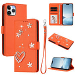 ZS01 Doppellagige Herzblumen Vegane Leder Handyhülle mit Handgelenkschlaufe, Für iPhone 13 Pro, Für iPhone 12 / 12 Pro, Für iPhone 12 Pro Max, Für iPhone 11 Pro Max, Für iPhone 11, Für iPhone 11 Pro