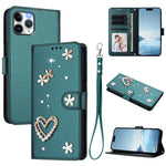 ZS01 Doppellagige Herzblumen Vegane Leder Handyhülle mit Handgelenkschlaufe, Für iPhone 13 Pro, Für iPhone 12 / 12 Pro, Für iPhone 12 Pro Max, Für iPhone 11 Pro Max, Für iPhone 11, Für iPhone 11 Pro