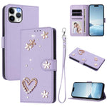 ZS01 Doppellagige Herzblumen Vegane Leder Handyhülle mit Handgelenkschlaufe, Für iPhone 13 Pro, Für iPhone 12 / 12 Pro, Für iPhone 12 Pro Max, Für iPhone 11 Pro Max, Für iPhone 11, Für iPhone 11 Pro