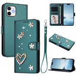 ZS01 Doppellagige Herzblumen Vegane Leder Handyhülle mit Handgelenkschlaufe, Für iPhone 13 Pro, Für iPhone 12 / 12 Pro, Für iPhone 12 Pro Max, Für iPhone 11 Pro Max, Für iPhone 11, Für iPhone 11 Pro