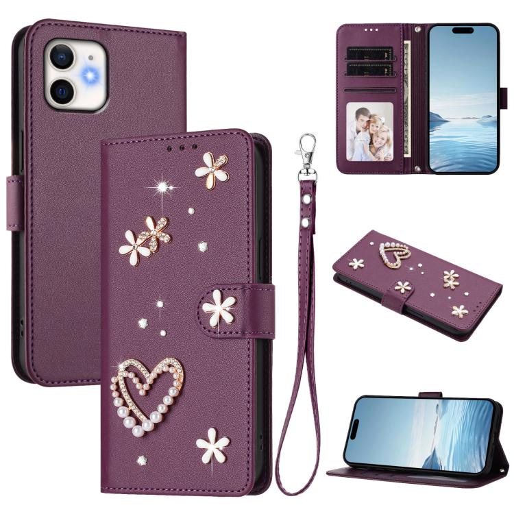 ZS01 Doppellagige Herzblumen Vegane Leder Handyhülle mit Handgelenkschlaufe, Für iPhone 13 Pro, Für iPhone 12 / 12 Pro, Für iPhone 12 Pro Max, Für iPhone 11 Pro Max, Für iPhone 11, Für iPhone 11 Pro