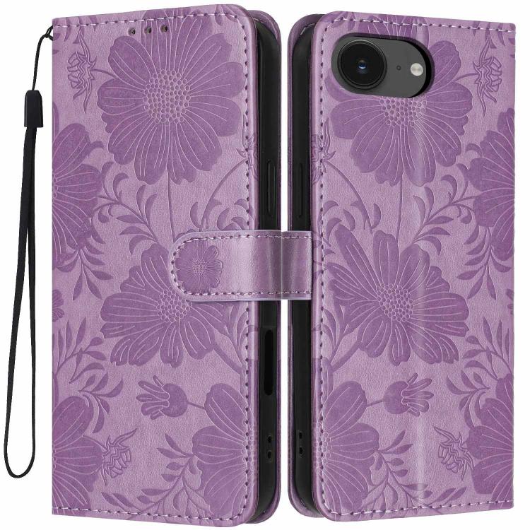 Sonnenblumen-Prägung vegane Leder-Handyhülle mit kleinem schwarzem Seil, Für iPhone 16e / 17e, Für iPhone 17 Pro Max, Für iPhone 17 Pro, Für iPhone 17, Für iPhone Air, Für iPhone 16 Pro Max, Für iPhone 16 Pro, Für iPhone 16 Plus