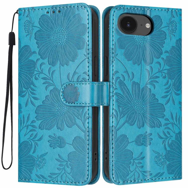 Sonnenblumen-Prägung vegane Leder-Handyhülle mit kleinem schwarzem Seil, Für iPhone 16e / 17e, Für iPhone 17 Pro Max, Für iPhone 17 Pro, Für iPhone 17, Für iPhone Air, Für iPhone 16 Pro Max, Für iPhone 16 Pro, Für iPhone 16 Plus