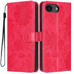 Sonnenblumen-Prägung vegane Leder-Handyhülle mit kleinem schwarzem Seil, Für iPhone 16e / 17e, Für iPhone 17 Pro Max, Für iPhone 17 Pro, Für iPhone 17, Für iPhone Air, Für iPhone 16 Pro Max, Für iPhone 16 Pro, Für iPhone 16 Plus