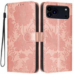 Sonnenblumen-Prägung vegane Leder-Handyhülle mit kleinem schwarzem Seil, Für iPhone 16e / 17e, Für iPhone 17 Pro Max, Für iPhone 17 Pro, Für iPhone 17, Für iPhone Air, Für iPhone 16 Pro Max, Für iPhone 16 Pro, Für iPhone 16 Plus