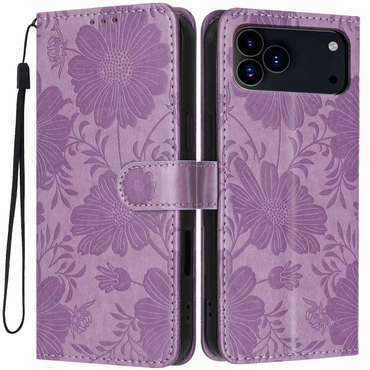 Sonnenblumen-Prägung vegane Leder-Handyhülle mit kleinem schwarzem Seil, Für iPhone 16e / 17e, Für iPhone 17 Pro Max, Für iPhone 17 Pro, Für iPhone 17, Für iPhone Air, Für iPhone 16 Pro Max, Für iPhone 16 Pro, Für iPhone 16 Plus