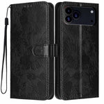 Sonnenblumen-Prägung vegane Leder-Handyhülle mit kleinem schwarzem Seil, Für iPhone 16e / 17e, Für iPhone 17 Pro Max, Für iPhone 17 Pro, Für iPhone 17, Für iPhone Air, Für iPhone 16 Pro Max, Für iPhone 16 Pro, Für iPhone 16 Plus
