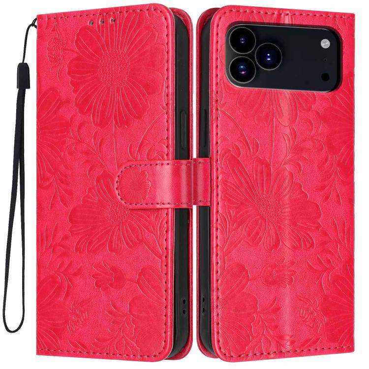 Sonnenblumen-Prägung vegane Leder-Handyhülle mit kleinem schwarzem Seil, Für iPhone 16e / 17e, Für iPhone 17 Pro Max, Für iPhone 17 Pro, Für iPhone 17, Für iPhone Air, Für iPhone 16 Pro Max, Für iPhone 16 Pro, Für iPhone 16 Plus