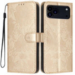 Sonnenblumen-Prägung vegane Leder-Handyhülle mit kleinem schwarzem Seil, Für iPhone 16e / 17e, Für iPhone 17 Pro Max, Für iPhone 17 Pro, Für iPhone 17, Für iPhone Air, Für iPhone 16 Pro Max, Für iPhone 16 Pro, Für iPhone 16 Plus
